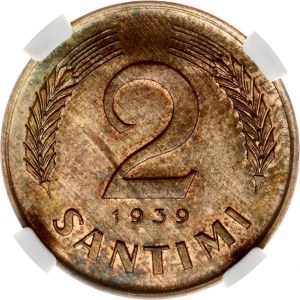 Latvia 2 Santimi 1939 NGC MS 63 RB