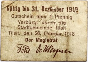Teil Litauen Ostpreußen Tilsit (Sovetsk) 1 Pfennig Note 1918