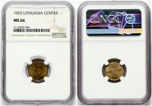 Litva 1 centas 1925 NGC MS 66