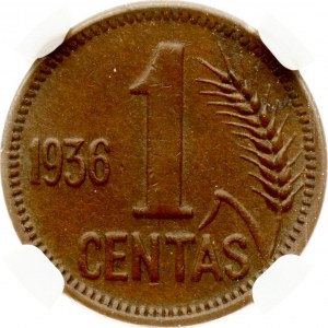 Lithuania 1 Centas 1936 NGC AU 58 BN