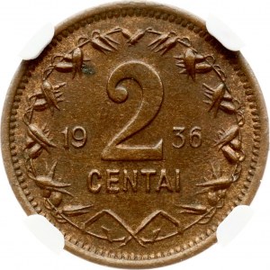 Litauen 2 Centai 1936 NGC MS 61 BN