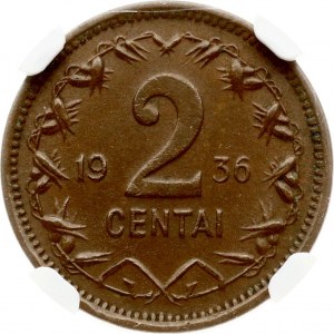 Litauen 2 Centai 1936 NGC AU 58 BN