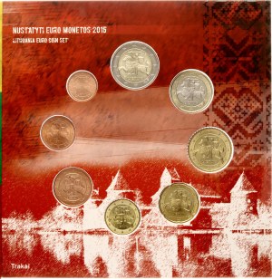 Litauen 1 Cent - 2 Euro 2015 Litauischer Euro-Münzensatz Zusammenstellung von 8 Münzen