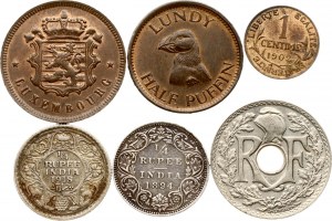 Lundy 1/2 Puffin 1929 with Coins of Different Countries Lot of 6 coins