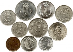Luxembourg 25 Centimes - 10 Francs 1946-1971 Lot of 10 coins