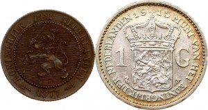 Netherlands 2½ Cents 1877 & 1 Gulden 1915 Lot of 2 coins