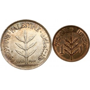 Palestine 1 Mil 1939 & 100 Mils 1942 Lot of 2 coins