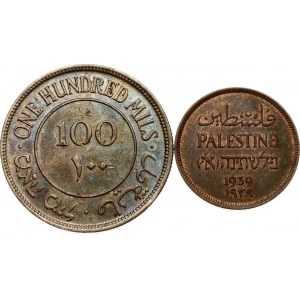 Palestine 1 Mil 1939 & 100 Mils 1942 Lot of 2 coins