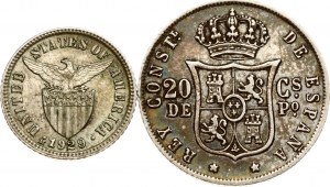 Filipíny 20 centíků 1883 a 10 centíků 1929 M Sada 2 mincí