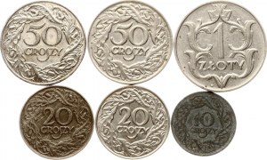 Polen 10 Groszy - 1 Zloty 1923-1938 Lot von 6 Münzen
