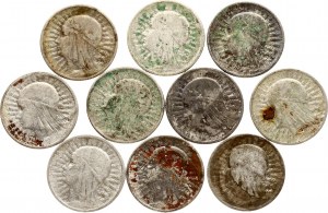 Polen 2 Zlote 1932-1934 Lot von 10 Münzen