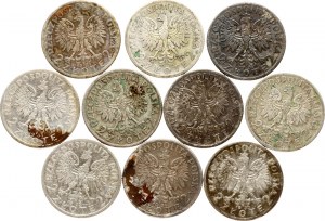 Polen 2 Zlote 1932-1934 Lot von 10 Münzen