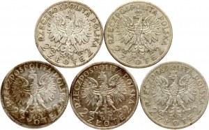 Poland 2 Zlote 1932-1934 Lot of 5 coins