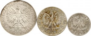 Polen 2 - 10 Zlotych 1932-1934 Lot von 3 Münzen