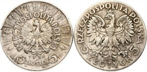 Polen 5 Zlotych 1933 & 1936 Lot von 2 Münzen