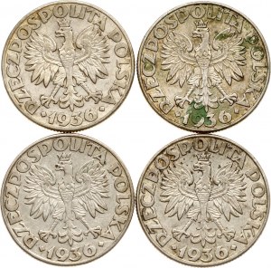 Polska 2 Złote 1936 Port Morski Gdynia Zestaw 4 monet