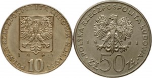 Polen 10 Zlotych 1971 FAO & 50 Zlotych 1981 FAO Lot von 2 Münzen