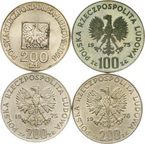 Polen 100 & 200 Zlotych 1974-1976 Lot von 4 Münzen