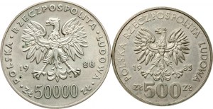 Polsko 500 zlotých 1985 a 50 000 zlotých 1988 Sada 2 mincí