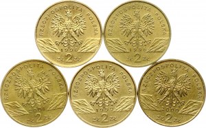 Polen 2 Zlote 1996-2001 Welt Tiere Lot von 5 Münzen