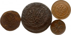 Rusko 1/4 - 2 kopějky 1757-1915 Sada 4 mincí