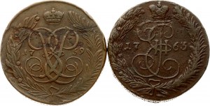 Russia 5 Kopecks 1759 & 1763 EM Lot of 2 coins