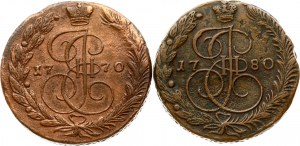 Russia 5 Kopecks 1770 EM & 1780 EM Lot of 2 coins