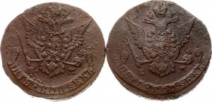 Russia 5 Kopecks 1771 EM & 1778 EM Lot of 2 coins
