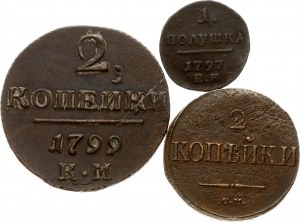 Russie Polushka & 2 Kopecks 1797-1838 Lot de 3 pièces