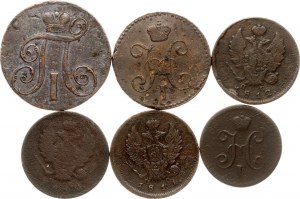 Russland 1 & 2 Kopeken 1798-1843 Lot von 6 Münzen