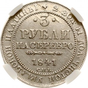 Rusko 3 ruble 1841 СПБ (R1) NGC XF Podrobnosti