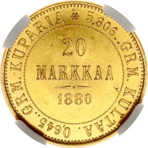 Russie pour la Finlande 20 Markkaa 1880 S (R1) NGC MS 62