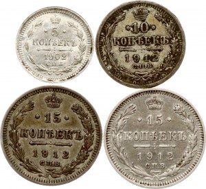 Russia 5 - 15 Kopecks 1902-1912 Lot of 4 coins