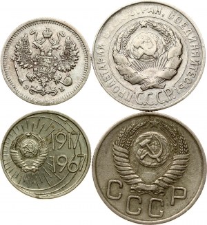 Russland 10 & 20 Kopeken 1910-1967 Lot von 4 Münzen