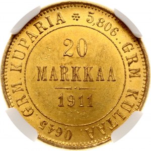 Rusko pro Finsko 20 Markkaa 1911 L NGC MS 64