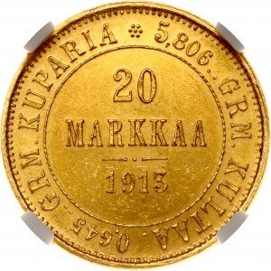 Russland für Finnland 20 Markkaa 1913 S NGC MS 65
