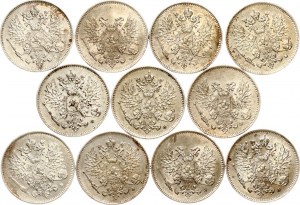 Russland Für Finnland 25 Pennia 1915 - 1917 Lot von 11 Münzen