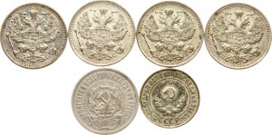 Russia 15 & 20 Kopecks 1916-1927 Lot of 6 coins