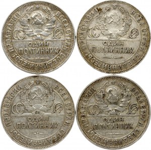 Russland 50 Kopeken 1924 & 1925 Lot von 4 Münzen