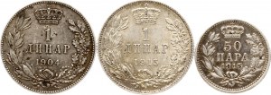 Serbie 50 Para & 1 Dinar 1904-1915 Lot de 3 pièces