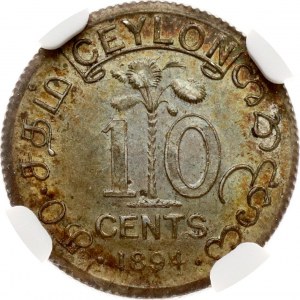 Sri Lanka Ceylon 10 Cents 1894 NGC MS 64