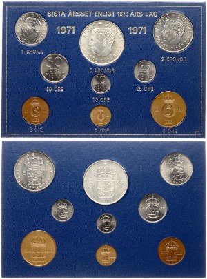 Švédsko 1 ruda - 5 korun 1971 sada & Dánsko 1 cent - 5 euro 2002 Fantasy měna sada 18 mincí