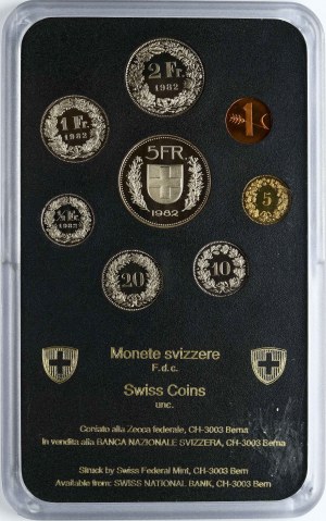 Schweiz 1 Rappen - 5 Francs 1982 Satz von 8 Münzen