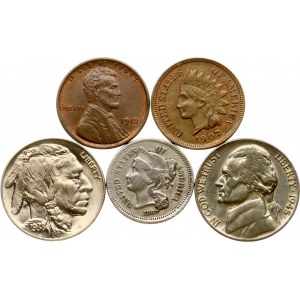USA 1 - 5 Cents 1867-1945 Lot of 5 coins
