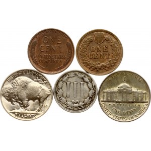 USA 1 - 5 Cents 1867-1945 Lot of 5 coins