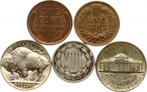 USA 1 - 5 Cents 1867-1945 Lot of 5 coins