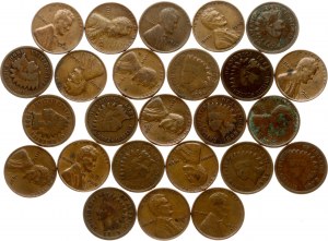 USA 1 cent 1890-1960 Sada 25 mincí