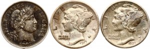 USA Dime 1901 - 1927 Lot von 3 Münzen