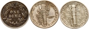 USA Dime 1901 - 1927 Sada 3 mincí