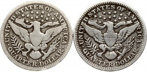 USA 1/4 Dollar 1907 S & 1910 'Barber Quarter' Lot of 2 coins
